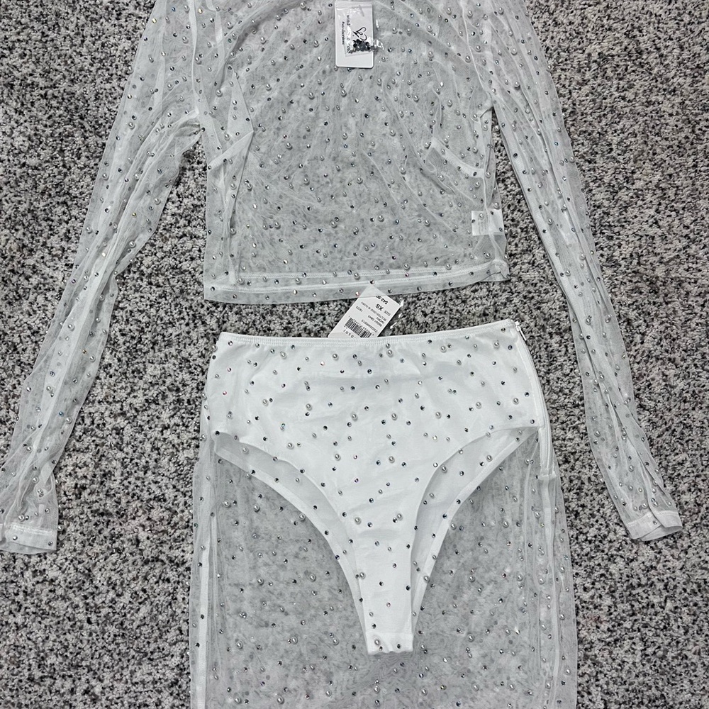 Windsor Sheer White Two-Piece Set with Rhinestones